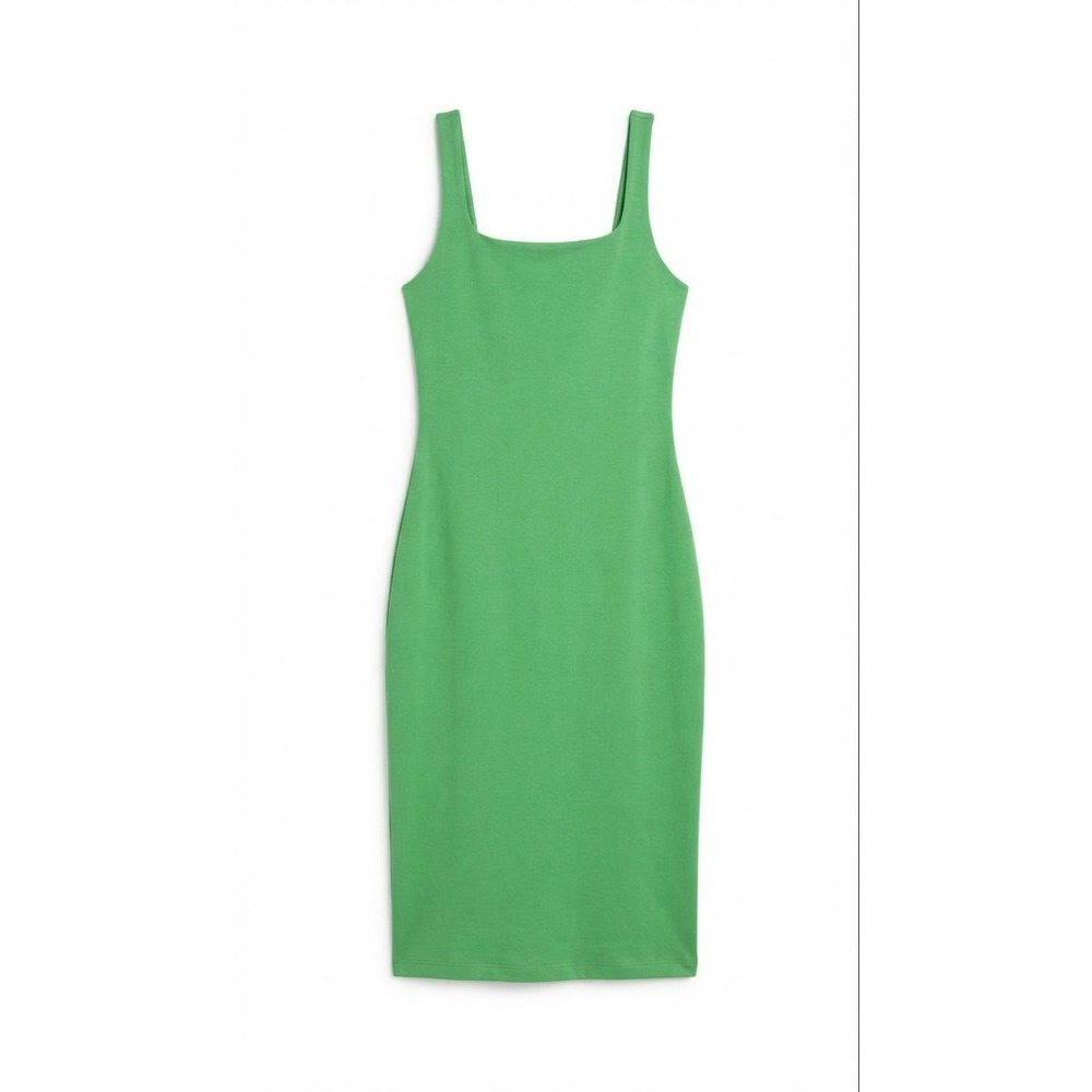 Bodycon Midi Dress Womens Large Green Square Neck Sleeveless Slit NWOT